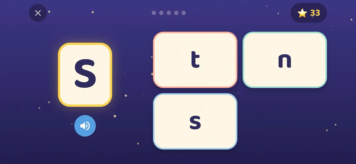 Tähetark letter game: match the big letter S to its lowercase pair.